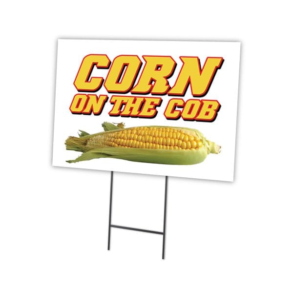 Corn On The Cob Yard Sign & Stake outdoor plastic coroplast window, C-1216-DS-Corn On The Cob
